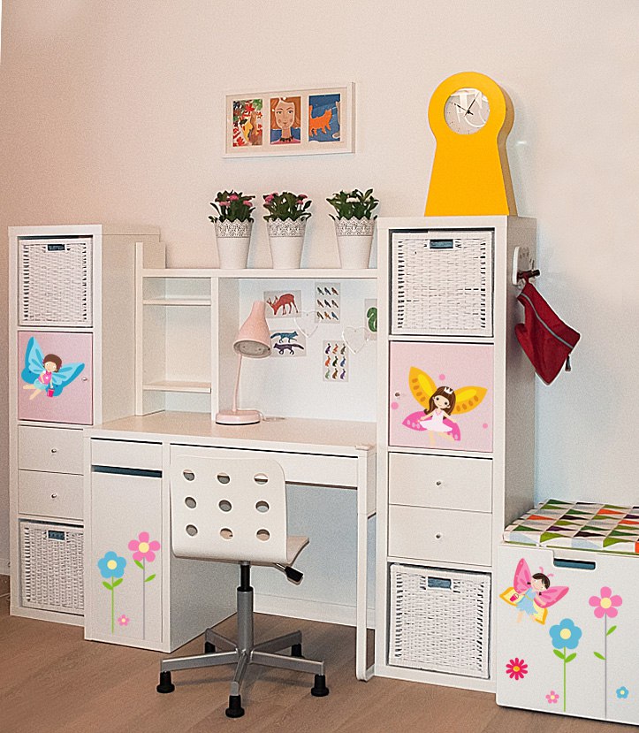 фото оформлении детской мебели икеа набором наклейклеек феи и цветы