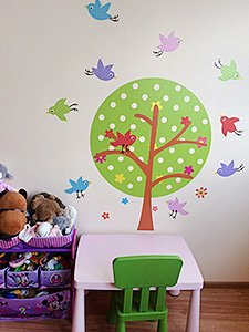 фото дерево с птичками наклейка детская  дизайн стикерс