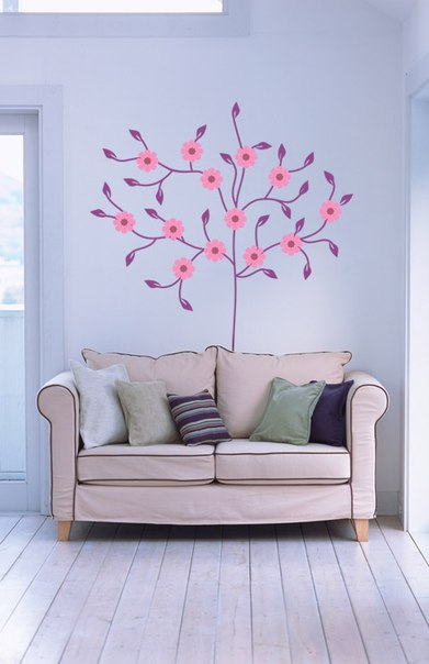 фото наклейка на стену дерево цветущее