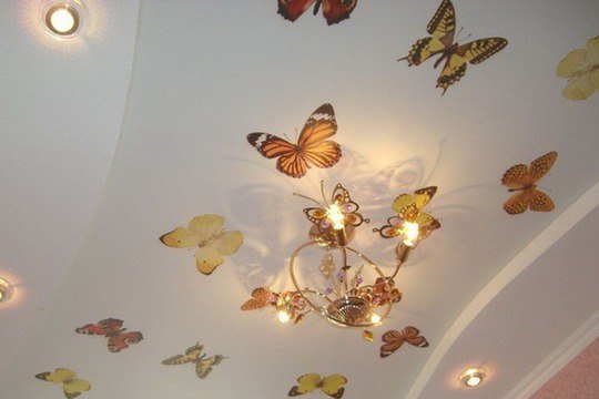 фото наклейка бабочки на потолке