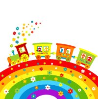 фото наклейка для оформления группы детского сада паровоз на радуге