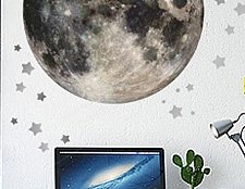 наклейка на стену луна фото, наклейка в спальню луна фото, виниловая наклейка луна и звезды фото
