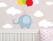 фото детские наклейки на стену облака, наклейка на стены слон фото, наклейка слон фото, наклейка слон в облаках фото