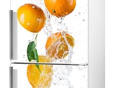 наклейка на холодильник апельсин фото, фото виниловая наклейка на холодильник апельсины, наклейка на холодильник апельсины в воде фото