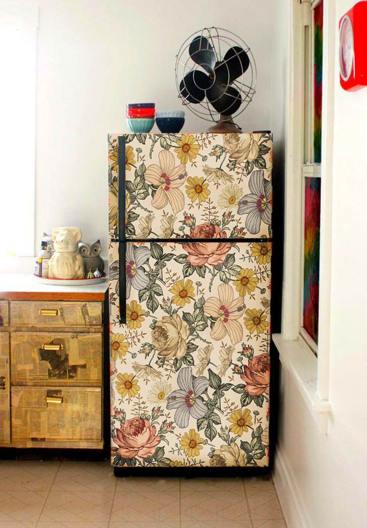 наклейка на холодильник цветы фото, виниловая наклейка на холодильник розы фото, наклейка на холодильник фото, обновить старый холодильник фото, виниловая пленка на холодильник фото