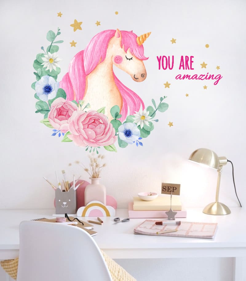 наклейка в детскую, наклейка на стену для девочек, детская девочки, декор для детской девочки, детские наклейки для девочек, наклейка цветы, наклейка на стену единорог фото