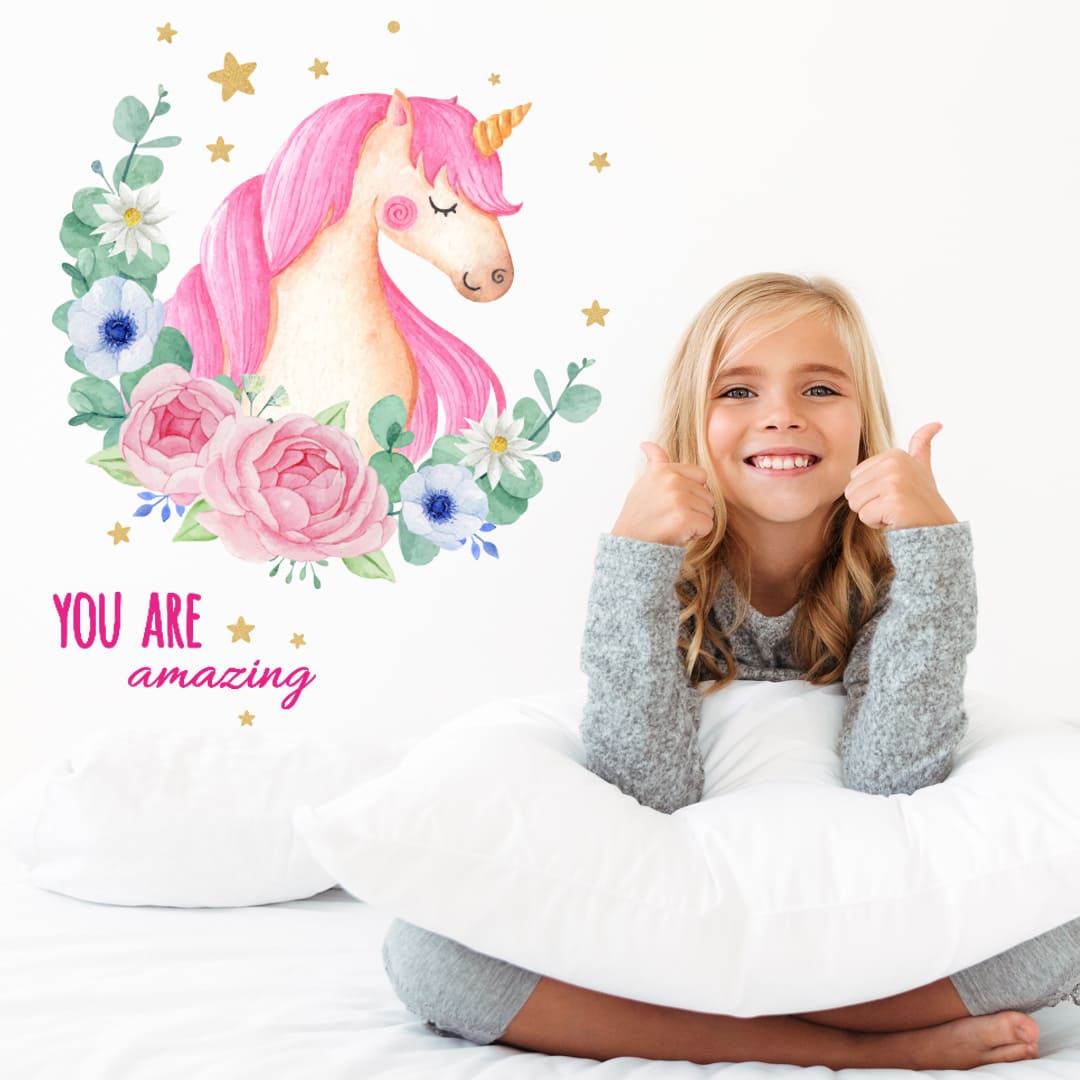наклейка в детскую, наклейка на стену для девочек, детская девочки, декор для детской девочки, детские наклейки для девочек, наклейка цветы, наклейка на стену единорог фото