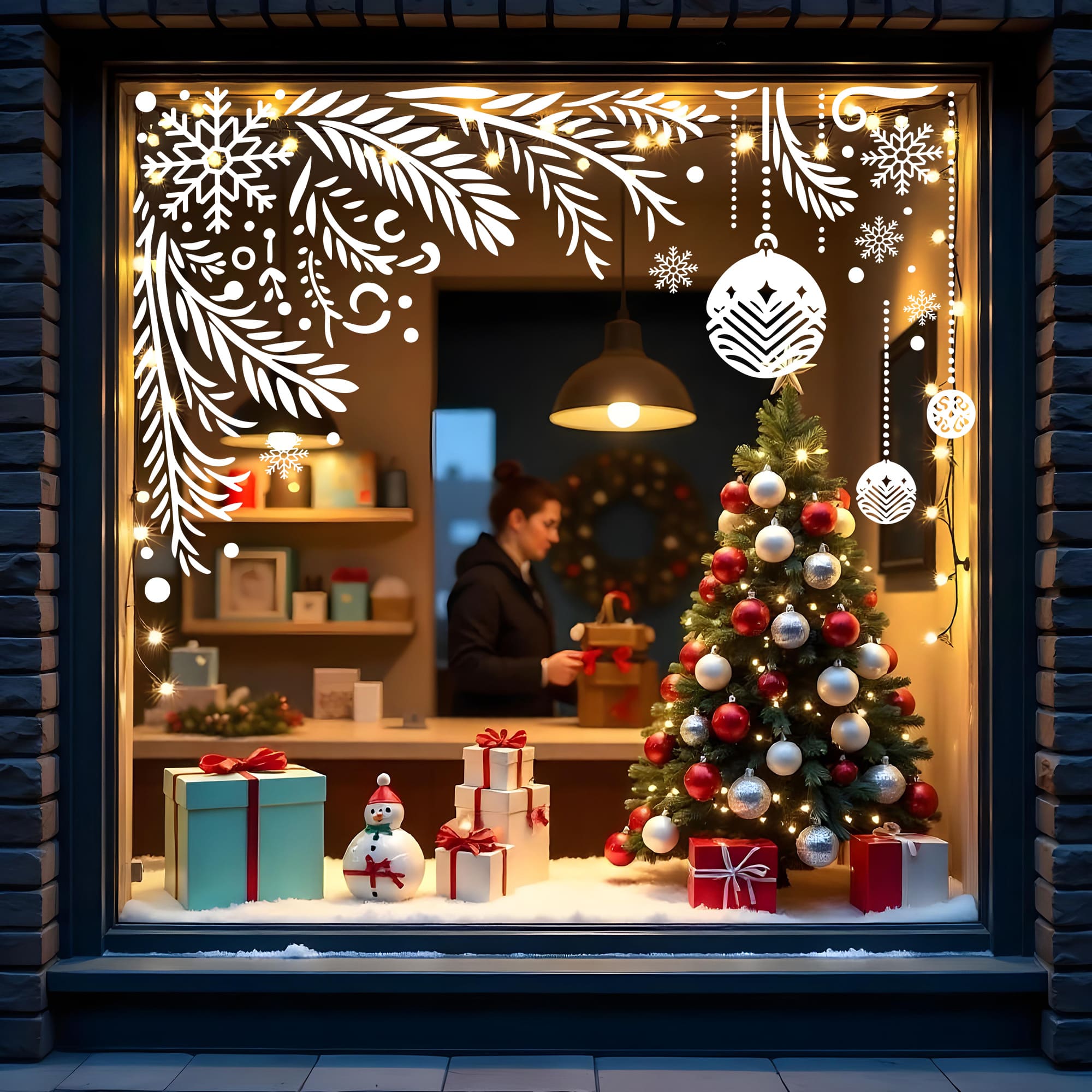 декор витрины новогодний фото, наклейка на витрину новогодняя купить фото, наклейки снежинки фото, наклейки новогодние снежинки фото, наклейки на окна снежинки фото, наклейки снежинки большие фото, наклейки ёлка фото, новогодний декор ёлка фото, наклейки новогодние игрушки фото, наклейки ёлочные украшения фото, декор с ёлкой и игрушками фото, праздничные наклейки на стекло фото