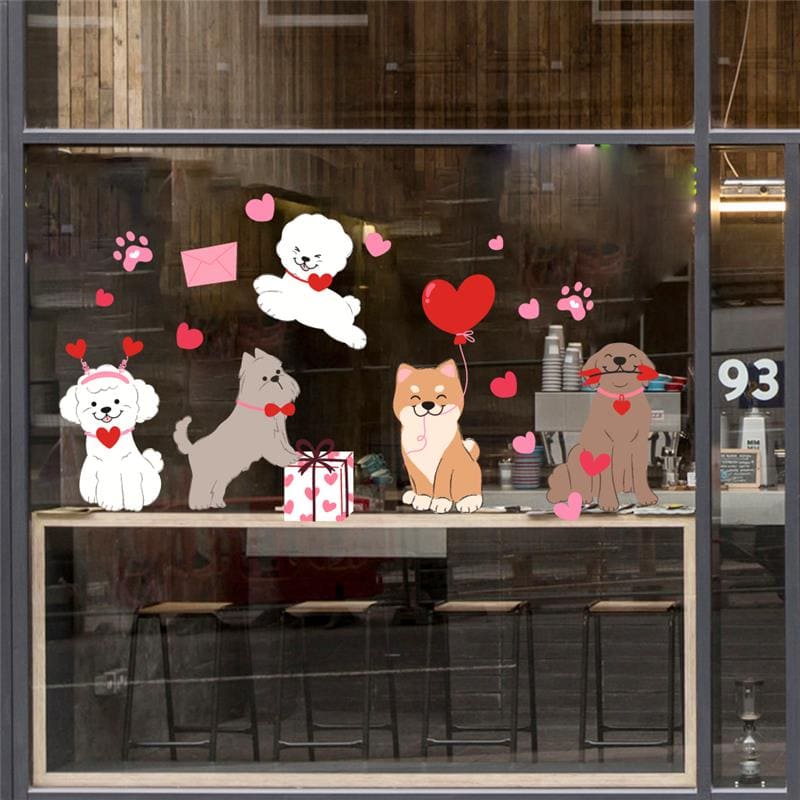 декор на день святого валентина фото, наклейки с песиками на окна фото, декор к 14 февраля фото, декор ресторана на 14 февраля фото, наклейки на окна сердца фото, наклейки на окна к Валентину фото, как украсить магазин на 14 февраля фото, украсить кафе на день святого валентина фото, праздничное оформление зоомагазина фото, наклейки на стекло для зоомагазина фото, купить декор на витрину фото, оформление витрин к празднику влюбленных фото, виниловые наклейки на стекло фото