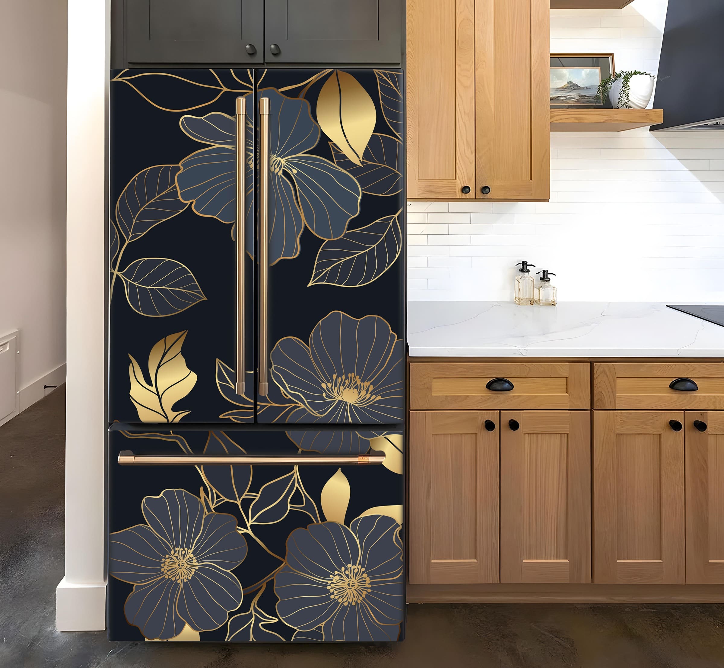 вінілова наклейка фото, наклейка на холодильник фото, декор для кухні фото, наклейка на старий холодильник фото, оновити старий холодильник фото, наклейки на кухню фото, декоративна плівка для меблів фото, вінілова плівка на холодильник фото, реставрація старого холодильника фото, наклейка на двері кухні фото, самоклеюча плівка для кухні фото, самоклейка на холодильник фото, наклейка на холодильник під замовлення фото, наліпка з квітами фото, наклейка квіти на чорному фото, плівка самоклейка на холодильник фото, наліпка золоте суцвіття фото, наклейка вінілова з квітами фото, холодильник декор квіти фото
