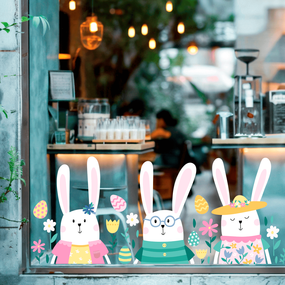 Пасхальные наклейки на окно фото, пасхальные наклейки на стекло фото, декор на Пасху фото, оформление витрин к Пасхе фото, весенний декор на окна фото, весенние наклейки на стекло фото, весенний декор для витрин фото, пасхальные зайчики наклейка фото, пасхальные зайцы декор фото, наклейки зайчики на стекло фото, декор с писанками на окно фото, пасхальные писанки декор фото, украшения на окна к Пасхе фото, весеннее оформление витрин фото, тематический декор на Пасху фото, наклейки на витрину зайцы фото, пасхальный декор интерьера фото, как оформить витрину к Пасхе фото, как украсить окно на Пасху фото, праздничные наклейки на окна фото, декор с цветами фото