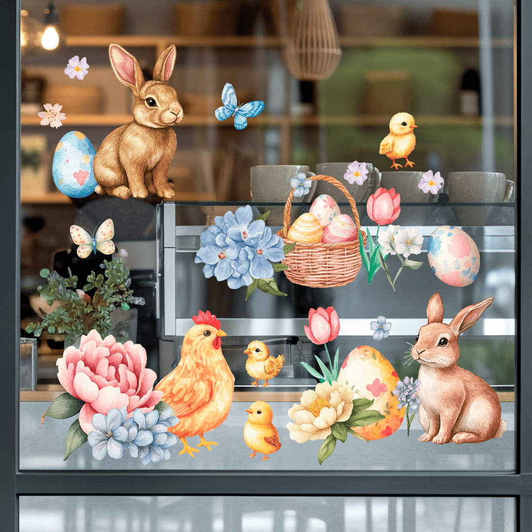 Великодні наклейки на вікно, великодні наліпки на скло, декор на Великдень, оформлення вітрин до Великодня, весняний декор на вікна, весняні наліпки на скло, весняний декор для вітрин, зайчики великодні наклейка, великодні зайці декор, наклейки зайчики на скло, декор з писанками на вікно, прикраси на вікна до Великодня, весняне оформлення вітрин, тематичний декор на Великдень, наліпки на вітрину зайці, великодній декор інтер’єру, як оформити вітрину до Великодня, як прикрасити вікно на Великдень, святкові наклейки на вікна