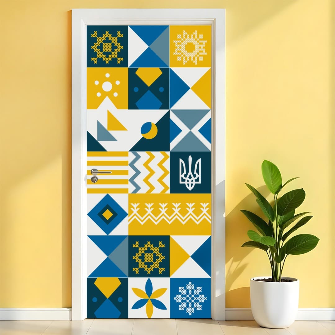наклейка на двери фото, декор для дверей патриотический фото, украинский мотив в интерьере фото, патриотический декор для дома фото, наклейки на двери кабинета фото, наклейка на дверь в класс фото, наклейки в школу патриотические фото, желто-голубой декор на стены фото, виниловая наклейка трезубец фото, современный украинский орнамент фото, этно декор для офиса фото, наклейка на двери геометрия фото, самоклеящаяся пленка с вышивкой фото, как украсить двери в школе фото, декоративное оформление дверей фото фото, наклейка на дверь в садик фото, оформление класса в украинском стиле фото, наклейки на двери нуш фото, патриотическая символика наклейка фото, интерьерный декор с трезубцем фото