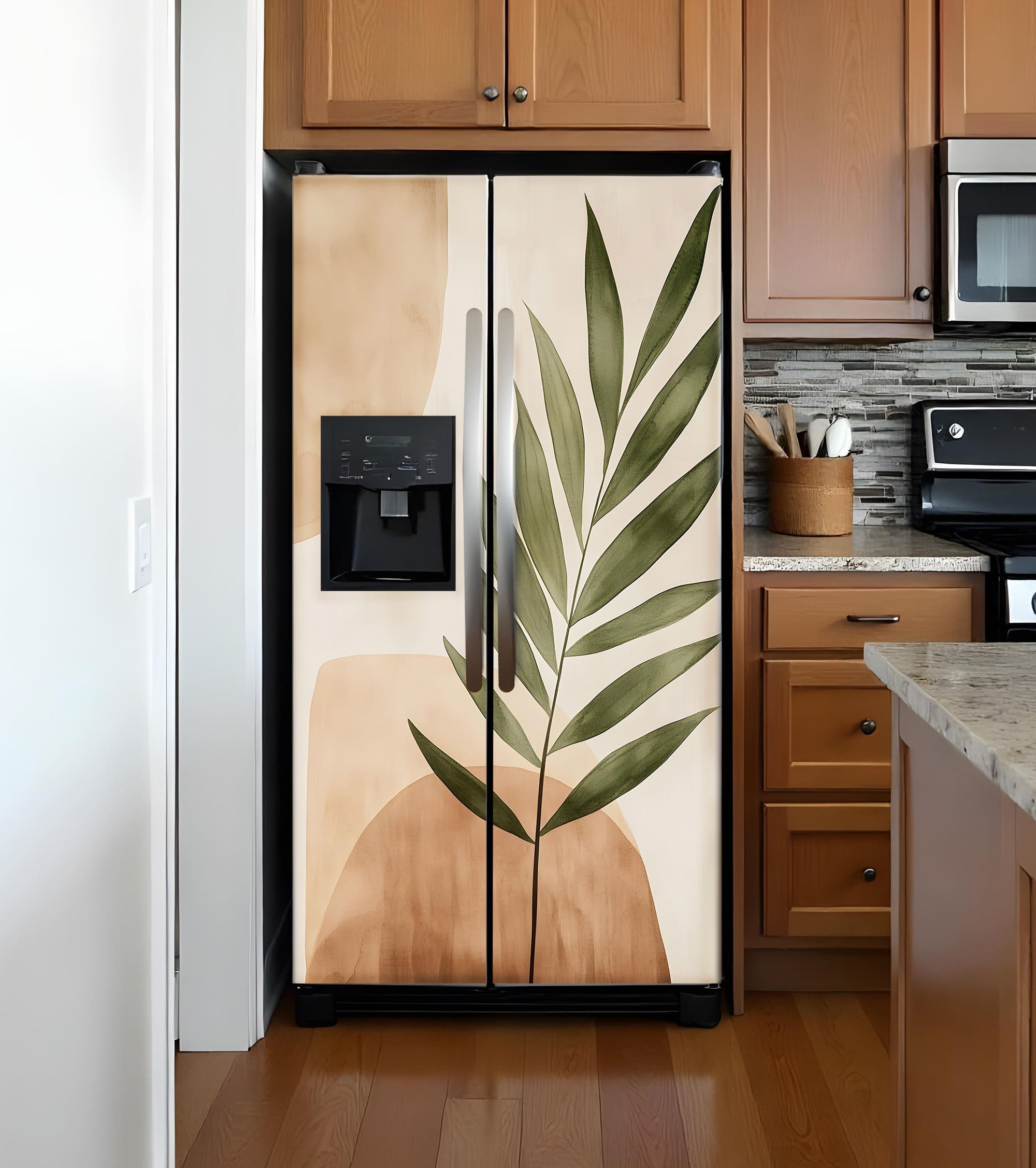 наклейка на холодильник фото, наліпка на холодильник фото, вінілова наклейка на холодильник фото, наклейка на холодильник листя пальми фото, наліпка на холодильник пальмове листя фото, наклейка на холодильник за індивідуальними розмірами фото, наліпка на холодильник під замовлення фото, купити наклейку на холодильник листя фото, вінілова наклейка за вашими розмірами фото, наклейка на холодильник тропічне листя фото, фотошпалери на холодильник листя пальми фото, вінілові фотошпалери на холодильник фото, наклейка на двері листя пальми фото, наліпка на двері пальмове листя фото, реставрація холодильника наклейкою фото, інтер'єрна наклейка листя пальми фото, вологостійка наклейка на холодильник пальма фото, якісний друк наклейок на холодильник фото, вініл на холодильник листя пальми фото, фотошпалери самоклейка на двері та холодильник фото