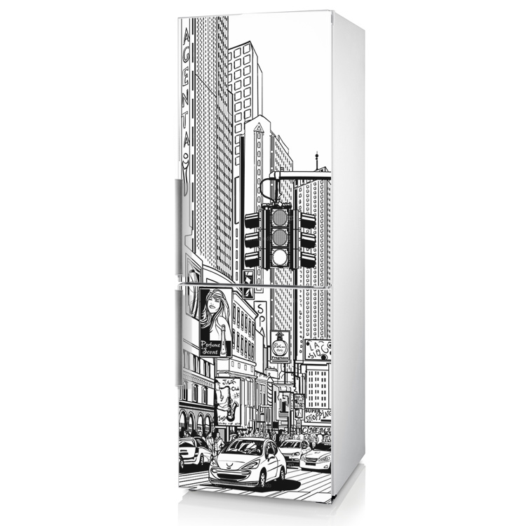 чорно-біла наклейка на холодильник Нью-Йорк фото, наклейка на холодильник місто фото