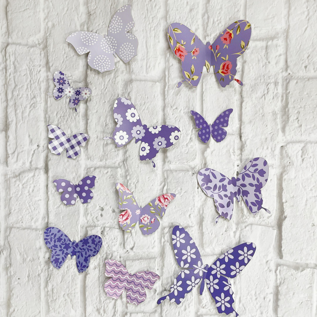 3 д метелики на стіну фото, метелики на стіни 3D фіолетові фото, наклейки метелика 3 д фото